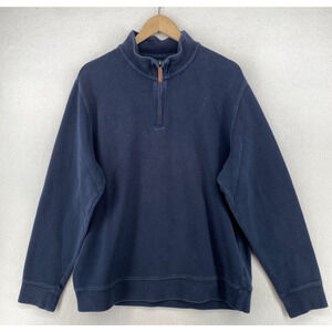 LANDS' END Sweater Mens L 42-44 Jumper Ribbed 1/4 Zip Pullover Cotton Blue